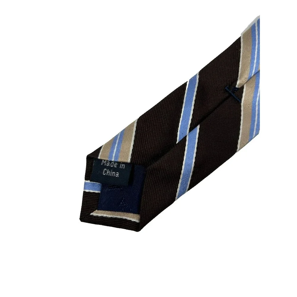 Nautica‎ 100% Silk Brown Tan Blue Striped Classic Necktie 57.25” x 3.5”